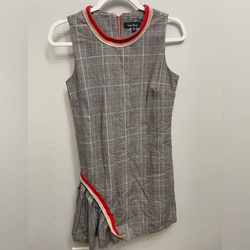Lea & Viola Houndstooth Plaid Dress with Red Accents